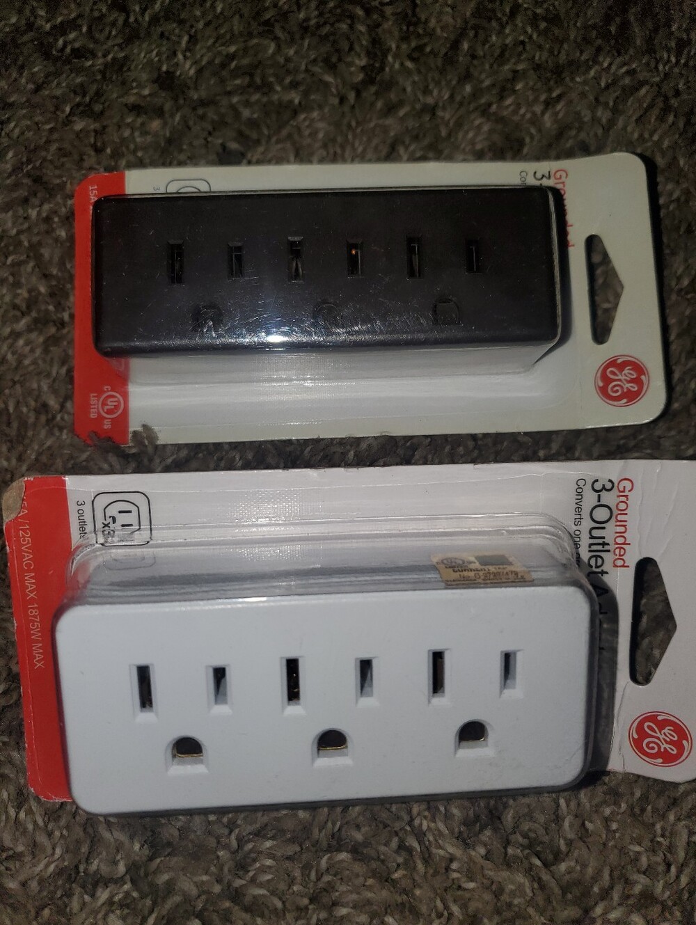 3-Outlet Grounded Plug Adapter - Black and White